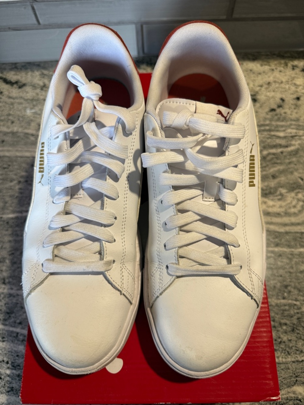 Puma White Low-Top Men's Sneakers with Gold Logo